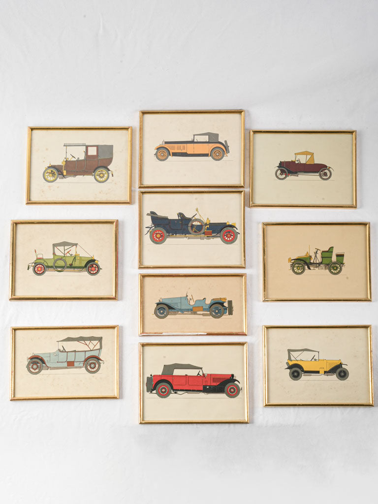 Exquisite vintage automobile drawings set