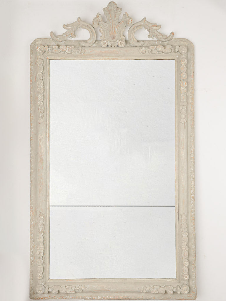 Vintage French Gray Crested Mirror