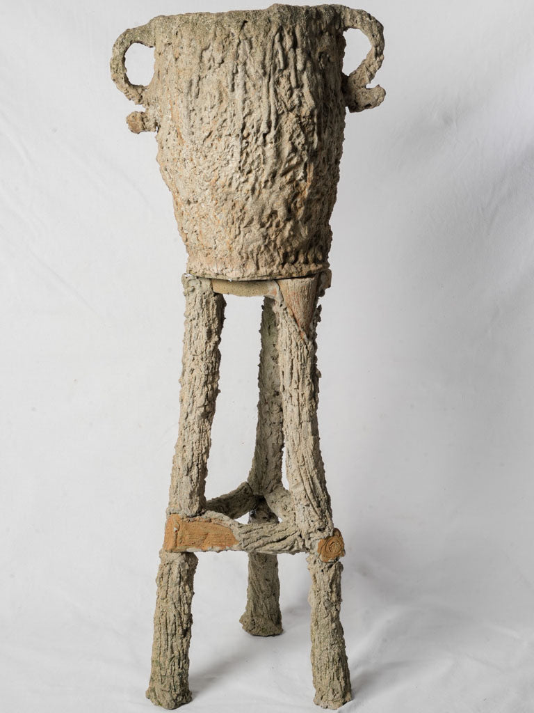 Vintage faux-bois garden urn